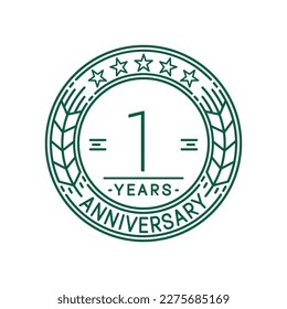 1 year anniversary logo template. 1st line art vector and illustration.