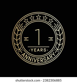 1 year anniversary logo template. 1st line art vector and illustration.
