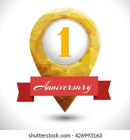 1 year anniversary logo template with red ribbon isolated vector template