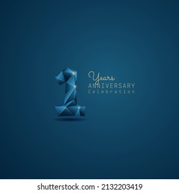 1 year anniversary logotype with blue low poly style. Vector Template Design Illustration.