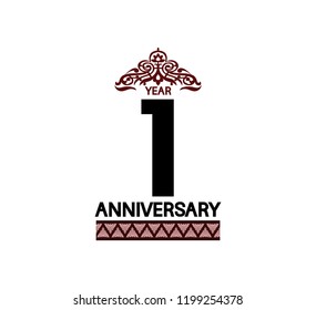 1 year anniversary logotype brown color with traditional ornament isolated on white background