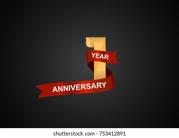 1 year anniversary logotype with elegance gold color and warp red ribbon