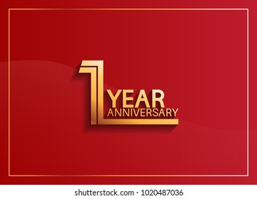 1 year anniversary logotype with golden multiple line style on red background for celebration