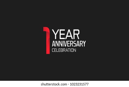 1 year anniversary logotype simple design with red and white color isolated on black background