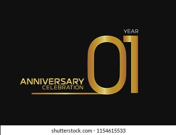 1 year anniversary logotype with single line golden and silver color for celebration