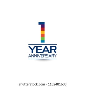 1 year anniversary rainbow color style simple design with white background for company celebration event
