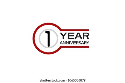 1 year anniversary red and gray color with circle isolated on red background for celebration event isolated on white background