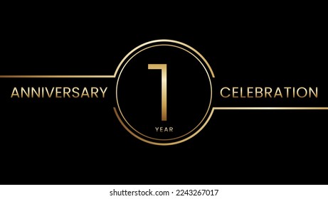 1 year anniversary. Anniversary template design with golden ring. Logo Vector Illustration