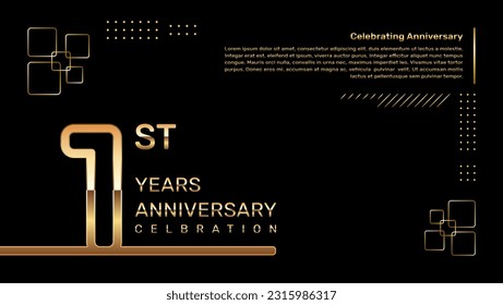 1 year anniversary template design with gold color and double line numbers, vector template