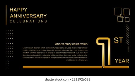 1 year anniversary template with gold color number and text, vector template