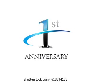 1 year anniversary Template logo with swoosh