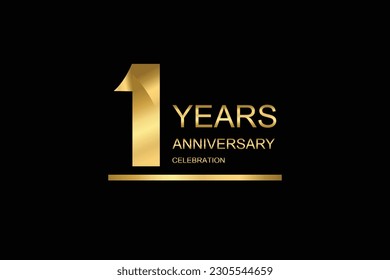 1 year anniversary vector banner template. gold icon with isolated on black background.