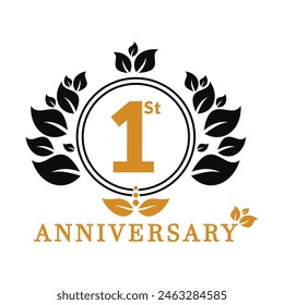 1 year anniversary vector banner template. 1 years Anniversary logo, luxurious 1st Anniversary design celebration.