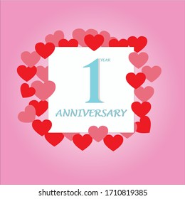 1 año de aniversario, diseño vectorial con amor por las celebraciones, tarjetas de invitación y tarjetas de felicitación