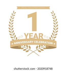 1 year anniversary vector icon, logo. Graphic design element with number and text composition for 1th anniversary.