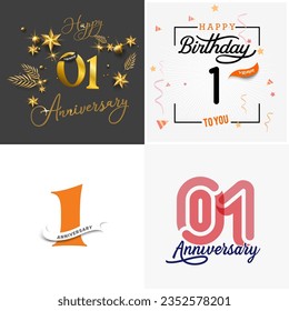 1 year anniversary vector number icon, birthday logo label, anniversary design