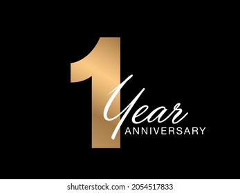 1 Year anniversary vector poster. 1 year anniversary gold stylish poster on black background. Anniversary card. 