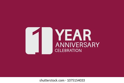 1 year anniversary with white square isolated on purple background for celebration