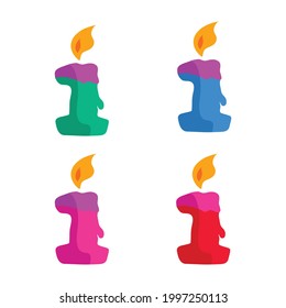 Ilustración vectorial de diseño plano de velas de 1 año con diferente elección de color.