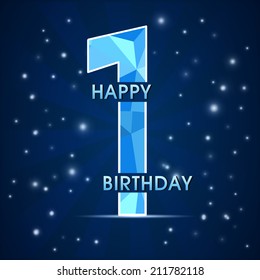 1 year birthday celebration label, 1st anniversary decorative polygon emblem - vector illustration  