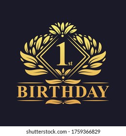 1 year Birthday Logo, Luxury Golden 1st Birthday Celebration.