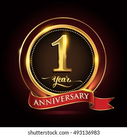 Celebrating 1 Years Anniversary Logo Golden Stock Vector (Royalty Free ...