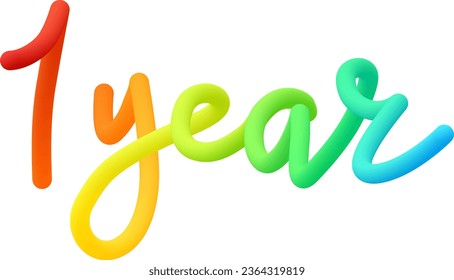 1 year fluid text with dynamic curved lines made of blended colorful circles. Vector illustration.