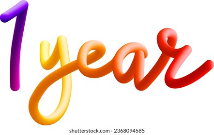 1 year fluid text with dynamic curved lines made of blended colorful circles. Vector illustration.