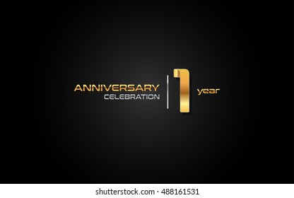 1 Year Gold Anniversary Celebration Logo, Isolated On Dark Background