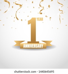 1 year gold anniversary logo design. Vector illustration