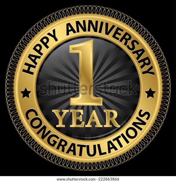 1 Year Happy Anniversary Congratulations Gold Stock Vector (Royalty ...