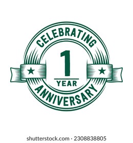 1 year logo design template. 1st anniversary vector and illustration.