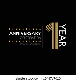 1 year old celebrating logo. happy anniversary 1th. Greetings celebrates.