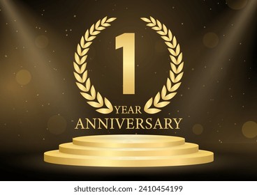 1 Year or One Year Anniversary Logo. Anniversary Celebration Logo for Wedding, Birthday Party or Celebration. Vector Illustration.