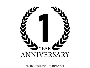 1 Year or One Year Anniversary Logo. Anniversary Celebration Logo for Wedding, Birthday Party or Celebration. Vector Illustration.