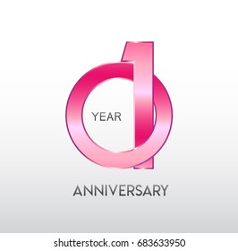 1 year pink anniversary. with overlapping number. for business, corporate, wedding, love, valentine logo celebration