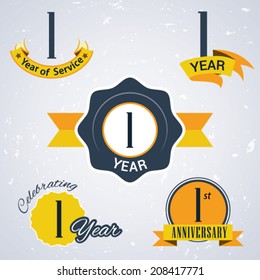 1 Year Of Service/ 1 Year / Celebrating 1 Year / 1st Anniversary - Set Of Retro Vector Stamps And Seal For Business