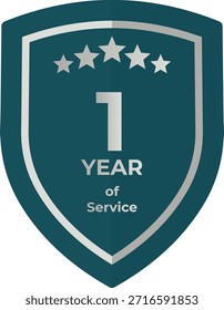 Insignia de escudo verde azulado de 1 año de servicio con cinco estrellas