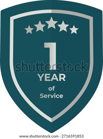1 Year of Service Teal Shield Badge with Five Stars