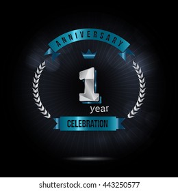 1 Year Silver anniversary logo, low poly design number