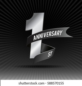 1 year silver anniversary logo celebration with ring and ribbon.