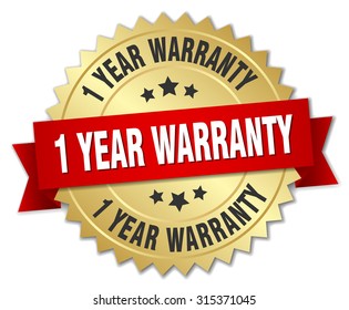 1 Year Warranty 3d Gold Badge With Red Ribbon