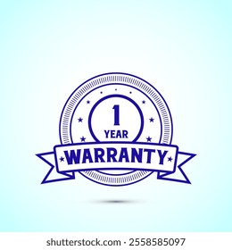 1 year warranty badge and label with blue color