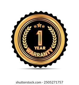 1 year warranty badge for packaging sticker and warranty seal stamp, black and golden warranty sticker