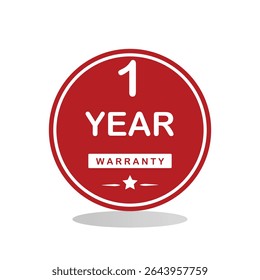 1 Year Warranty Badge Red Round Seal Vector Design