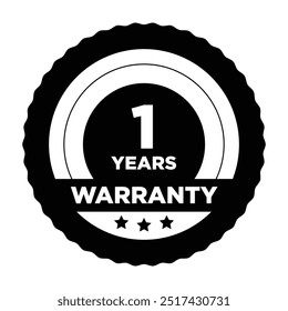 1 year warranty badge, sign, symbol, and insignia isolated on white background.