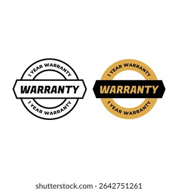 1 Year Warranty Badge Vector Icon with Gold and Black Style