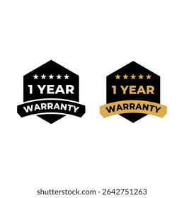 1 Year Warranty Badge Vector Icon with Gold and Black Style