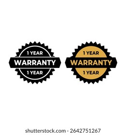 1 Year Warranty Badge Vector Icon with Gold and Black Style