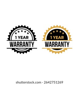 1 Year Warranty Badge Vector Icon with Gold and Black Style